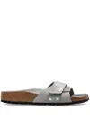 Birkenstock Leather Slides In Grey