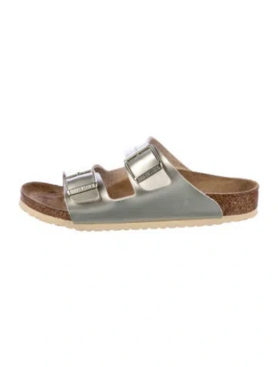 Pre-owned Birkenstock Leather Slides In Silver