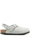 Birkenstock Tokio Buckle-strap Leather Mules In Gray