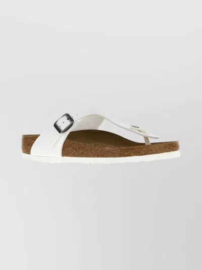 Birkenstock Leather Thong Slippers Featuring Buckle Detail In White