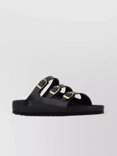 BIRKENSTOCK LEATHER TRIPLE BUCKLE SLIDES