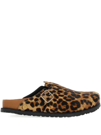 Birkenstock Leopard Buckle Mules In Animal Print