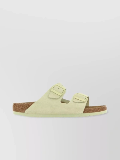 Birkenstock Light Green Suede Slippers In Fadedlime