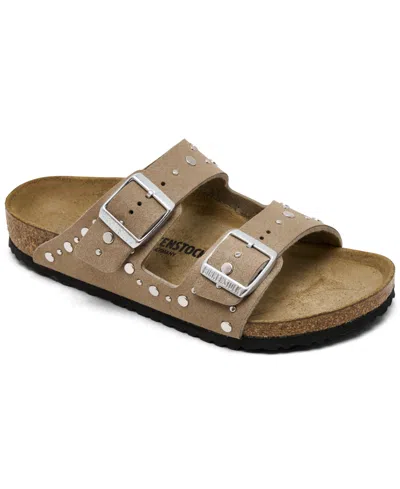 Birkenstock Kids' Little Girls' Arizona Rivets Suede Leather Sandals From Finish Line In Brown