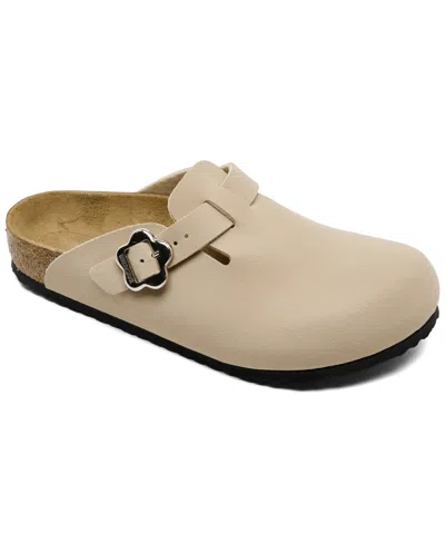 Birkenstock Little Kid's Boston Suede Leather Flower Buckle Clogs From Finish Line In Neutral