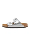 Birkenstock Womens Silver Arizona Two-strap Metallic Faux-leather Sandals In Gray
