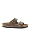 Birkenstock Logo Double Buckle Slippers In Tobacco Brown