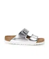 Birkenstock Arizona Soft Footbed Natural Leather Slide In Metallic Silver In Gray