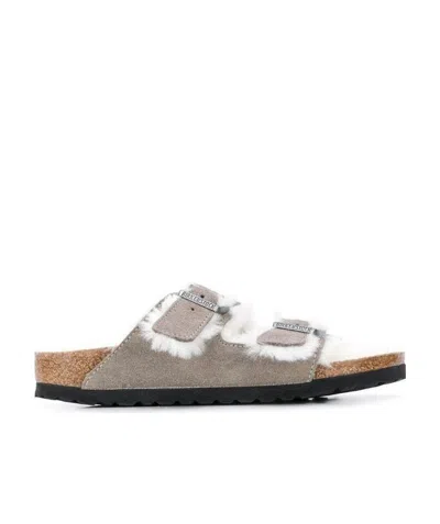 Birkenstock Arizona Shearling & Suede Sandals In Grey