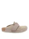 Birkenstock Soft Suede Mules With Velcro Strap In Multi