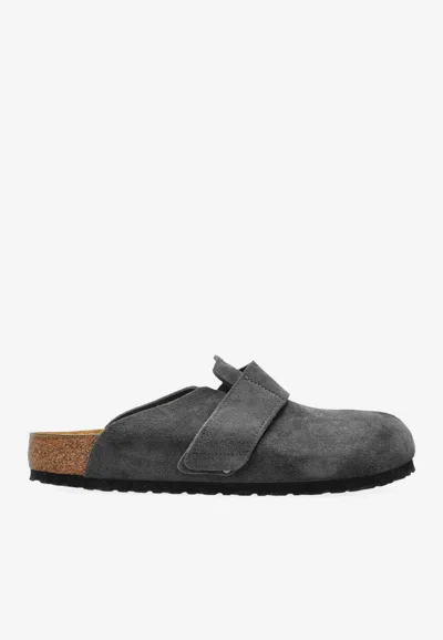 Birkenstock Loma Suede Leather Slides In Gray