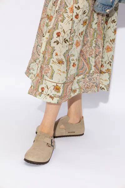 Birkenstock Buckle-detail Leather Slippers In Beige Suede