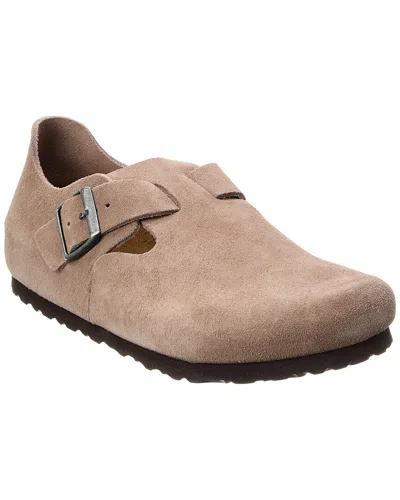 Birkenstock Womens London Shearling Taupe Suede Clog Shoes