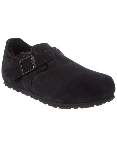 Birkenstock London Narrow Suede & Shearling Clog In Black
