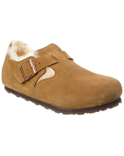 Birkenstock London Narrow Suede & Shearling Clog In Brown