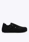 Birkenstock Logo-print Suede Slippers In Black