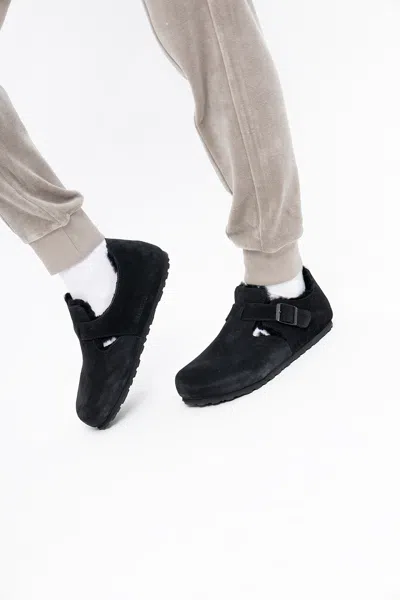 Birkenstock ‘london Shearling' Suede Shoes In Black