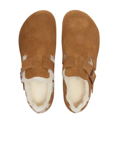 Birkenstock London Shearling-trimmed Slippers In Brown