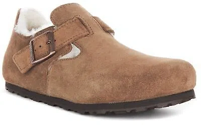 Pre-owned Birkenstock London Shearling Unlined Eva Unisex Sandal Brown Suede Us 3 - 12