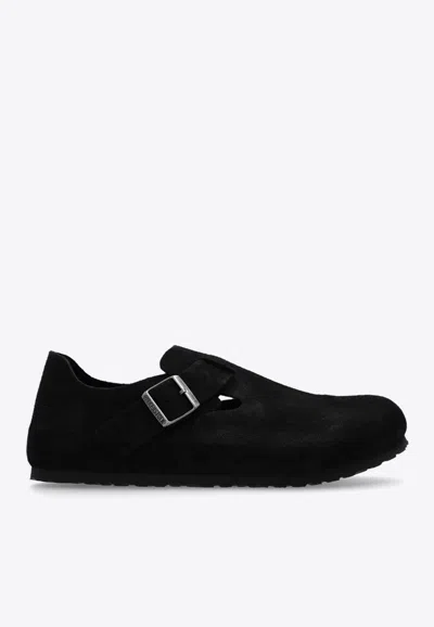 Birkenstock London Suede Buckled Loafers In Black