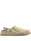 Birkenstock Lutry Buckle-detail Suede Mules In Neutral