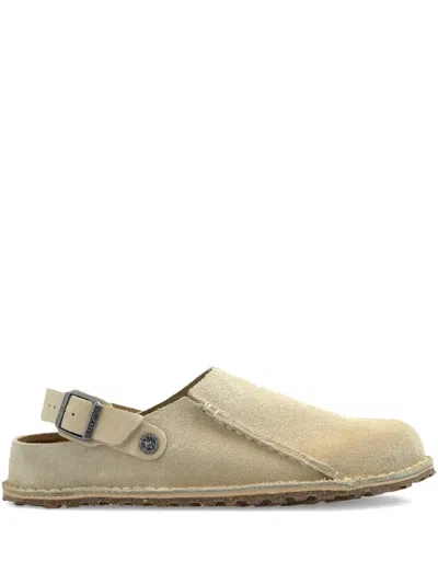 Birkenstock Lutry Buckle-detail Suede Mules In Neutral