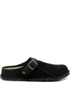 Birkenstock Lutry Buckle Leather Slippers In Black