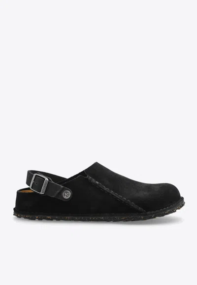 Birkenstock Lutry Premium Suede Leather Slippers In Black