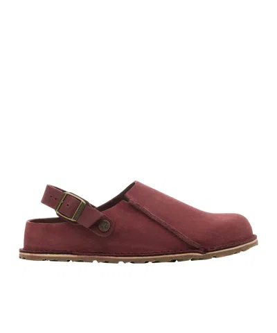 Birkenstock Lutry Premium Suede Mules In Burgundy