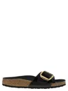 Birkenstock Madrid Slide In Lacquered Leather With Large Buckle In Black