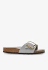 Birkenstock Madrid Big Buckle Leather Slides In Gray
