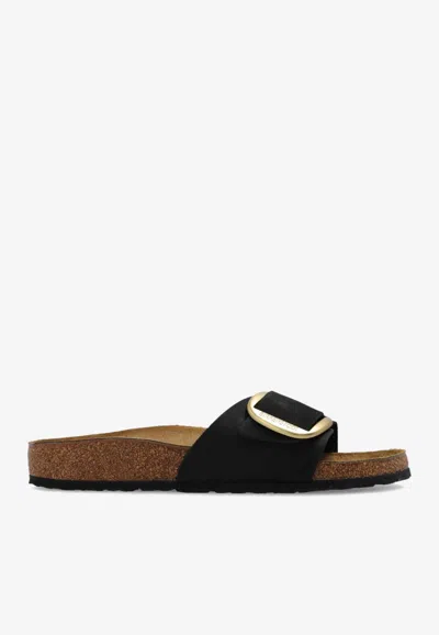 Birkenstock Madrid Big Buckle Black Nubuck Leather Slides In Multi