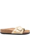 Birkenstock Madrid Big Buckle Raffia Slipper In Neutral