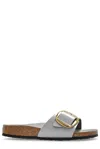 Birkenstock Madrid Big Buckle Leather Slides In Grey
