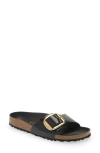 Birkenstock Madrid Slide In Lacquered Leather With Large Buckle In High Shine Black
