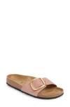 Birkenstock Madrid Big Buckle Pink Leather Cork Footbed Sandals In Old Rose