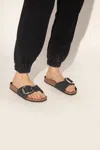 Birkenstock Madrid Slide In Lacquered Leather With Large Buckle In Black