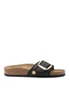 Birkenstock Raffia Sandals With Textured Strap And Buckle In Brown