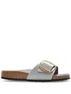 Birkenstock Madrid Big Buckle Leather Slides In Grey