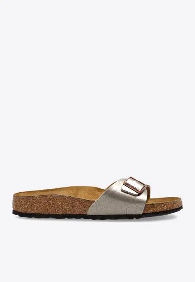 Birkenstock Madrid Birko-flor Cork Slides In Silver