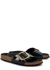 Birkenstock Madrid Slide In Lacquered Leather With Large Buckle In Black