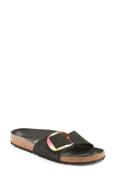 Birkenstock Madrid Iridescent Big Buckle Slide Sandal In Black