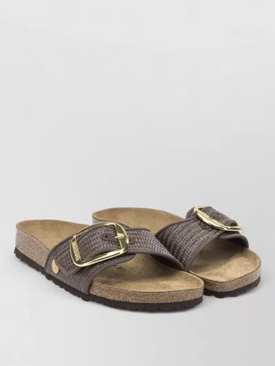 Birkenstock Madrid Raffia Sandals Big Buckle Low In Brown