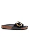 Birkenstock Madrid Slide In Lacquered Leather With Large Buckle In Black