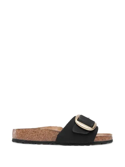 Birkenstock Madrid Big Buckle Black Nubuck Leather Slides Women