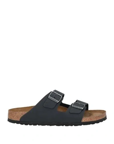 Birkenstock Arizona Bs Leather Slides With Buckle In Black