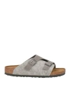 Birkenstock Man Sandals Grey Size 7 Wool, Leather In Gray