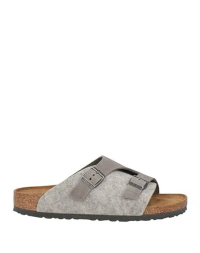 Birkenstock Man Sandals Grey Size 7 Wool, Leather In Gray