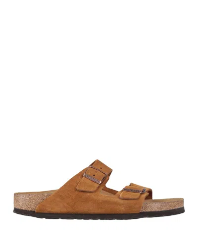 Birkenstock Man Sandals Tan Size 9 Soft Leather In Brown