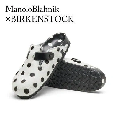 Pre-owned Birkenstock Manolo Blahnik ×  Boston Dots Sandals White Black Size 35(22.5cm)